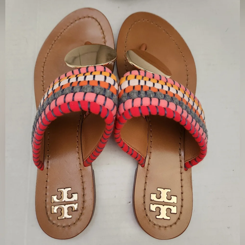 Tory Burch Patos Red Gold Disk Sz 5.5M Women's Multicolor Sandals Slippers Flats